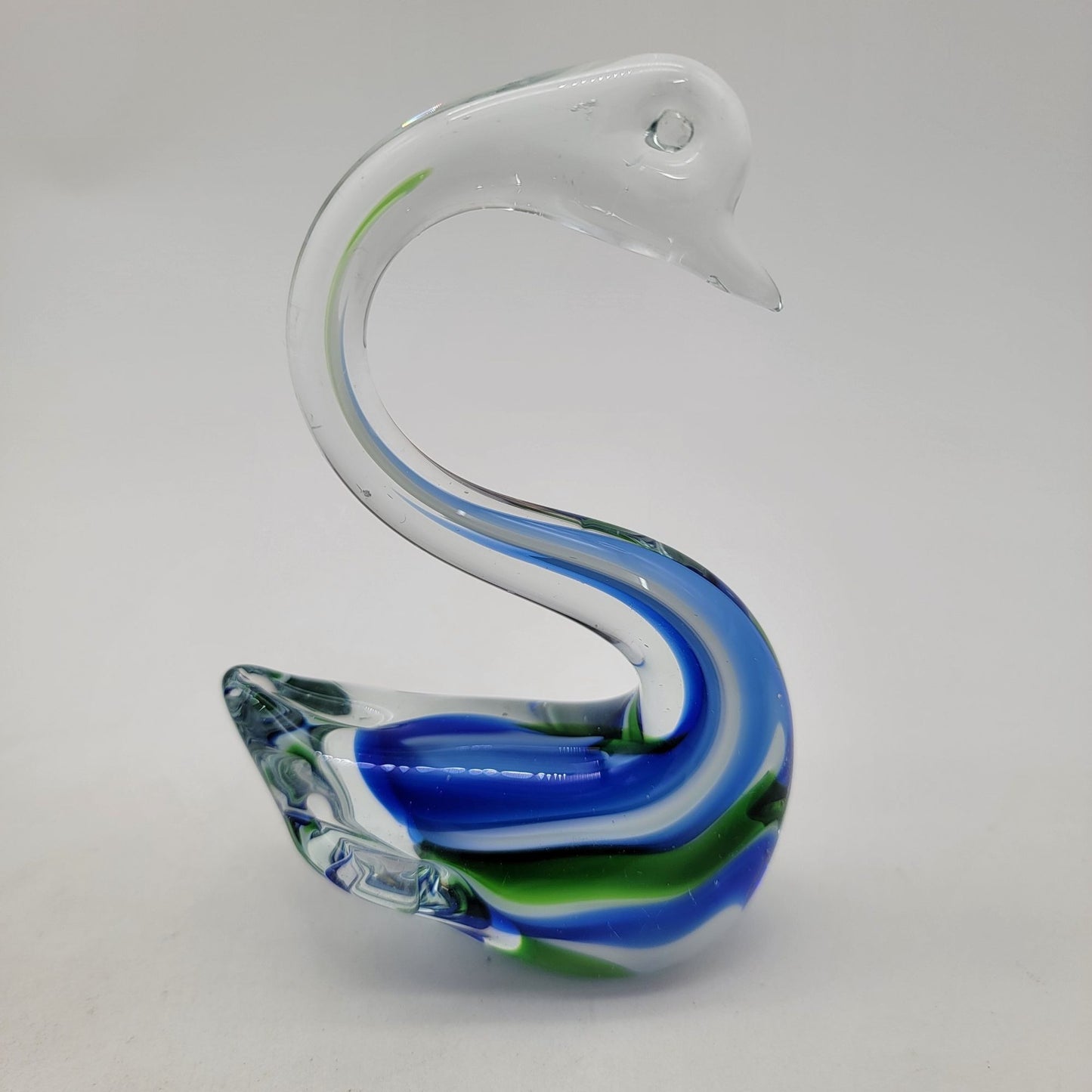 Vintage Art Glass Swan Sculpture Blue Green Swirled Sommerso