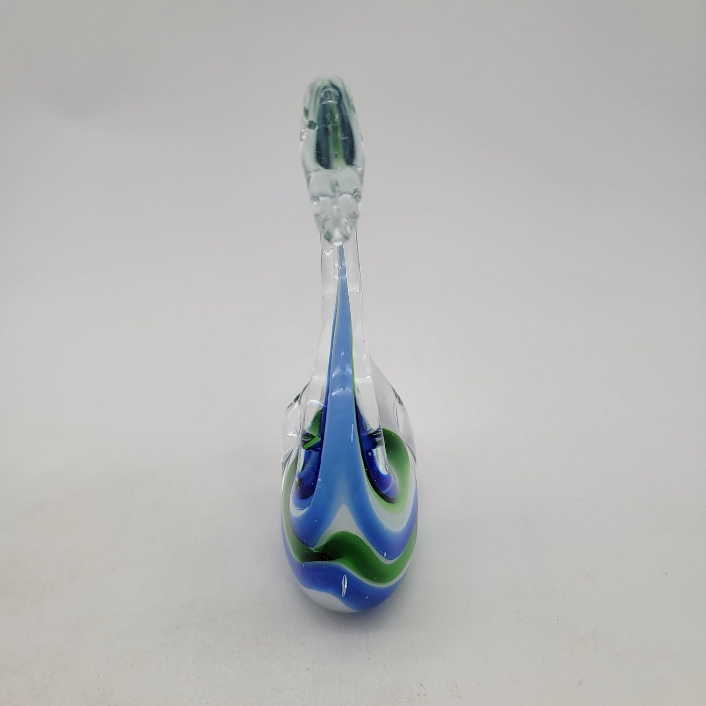 Vintage Art Glass Swan Sculpture Blue Green Swirled Sommerso