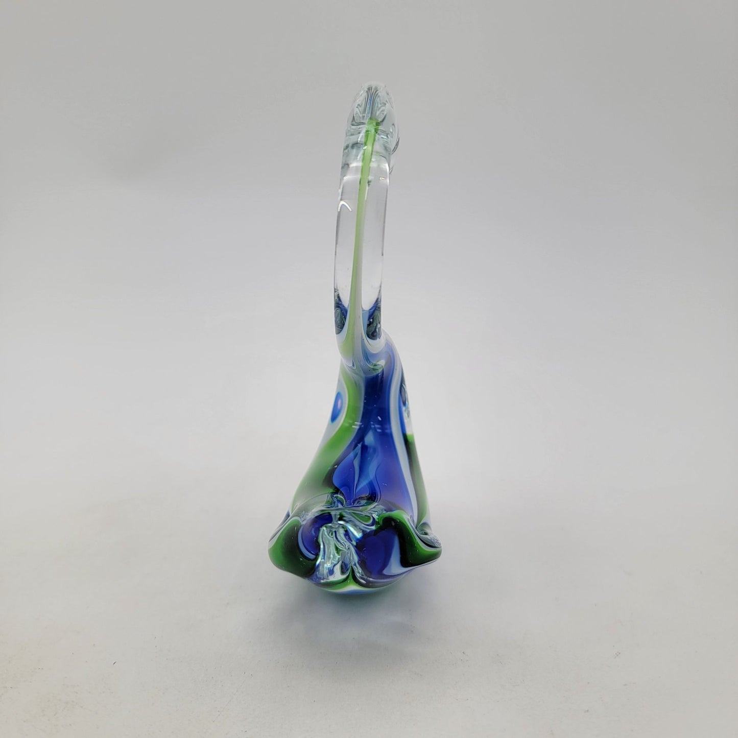 Vintage Art Glass Swan Sculpture Blue Green Swirled Sommerso