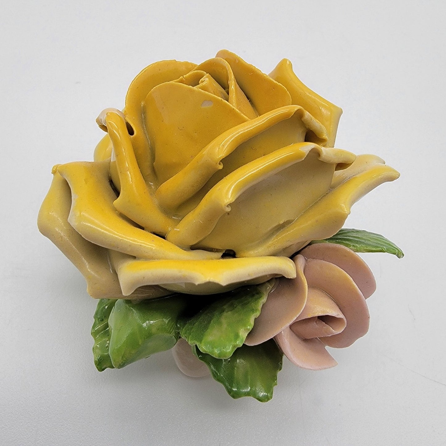 Set Of 3 Vintage Dresden Germany Porcelain Yellow Rose Sculptures