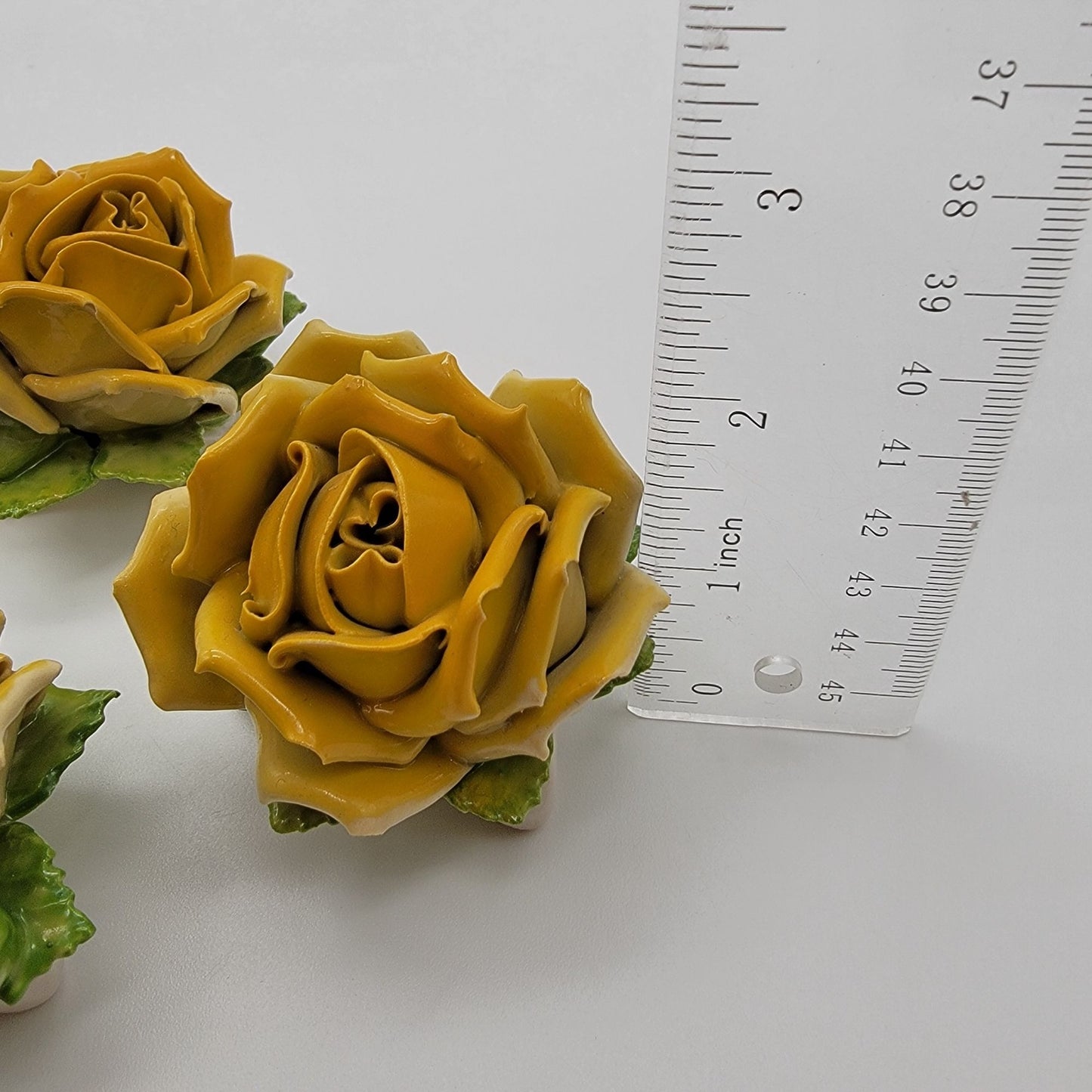 Set Of 3 Vintage Dresden Germany Porcelain Yellow Rose Sculptures