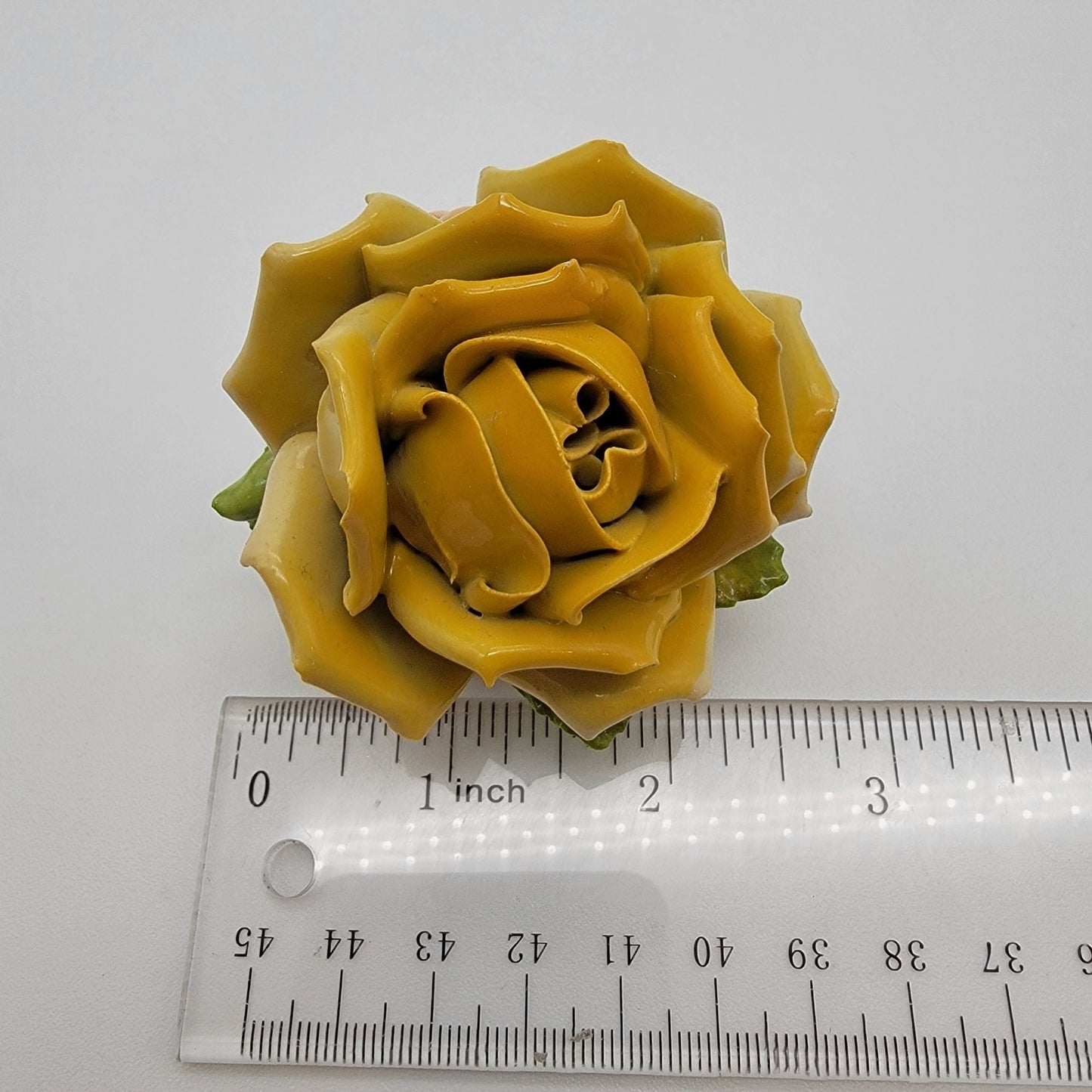 Set Of 3 Vintage Dresden Germany Porcelain Yellow Rose Sculptures