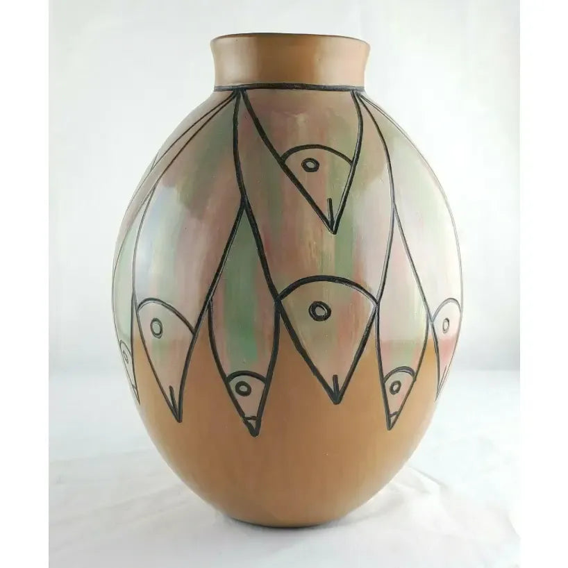 Vintage Peruvian Pottery Vase With Fish