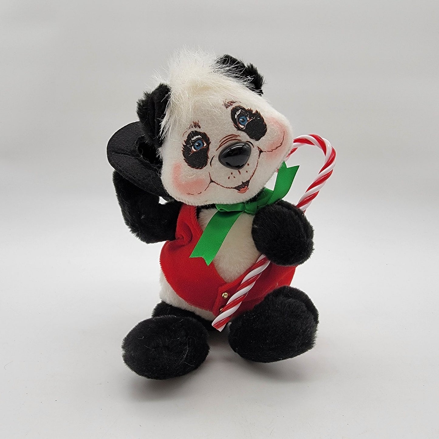Vintage 2009 Annalee Christmas Panda Bear Doll Holding Candy Cane
