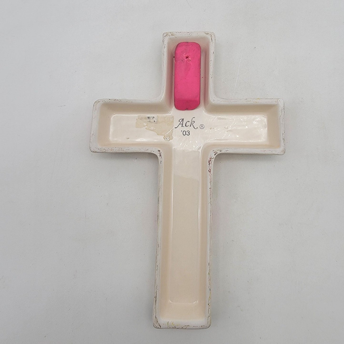 Vintage Porcelain Cross Wall Hanging Ack Trading Co. Pink Roses