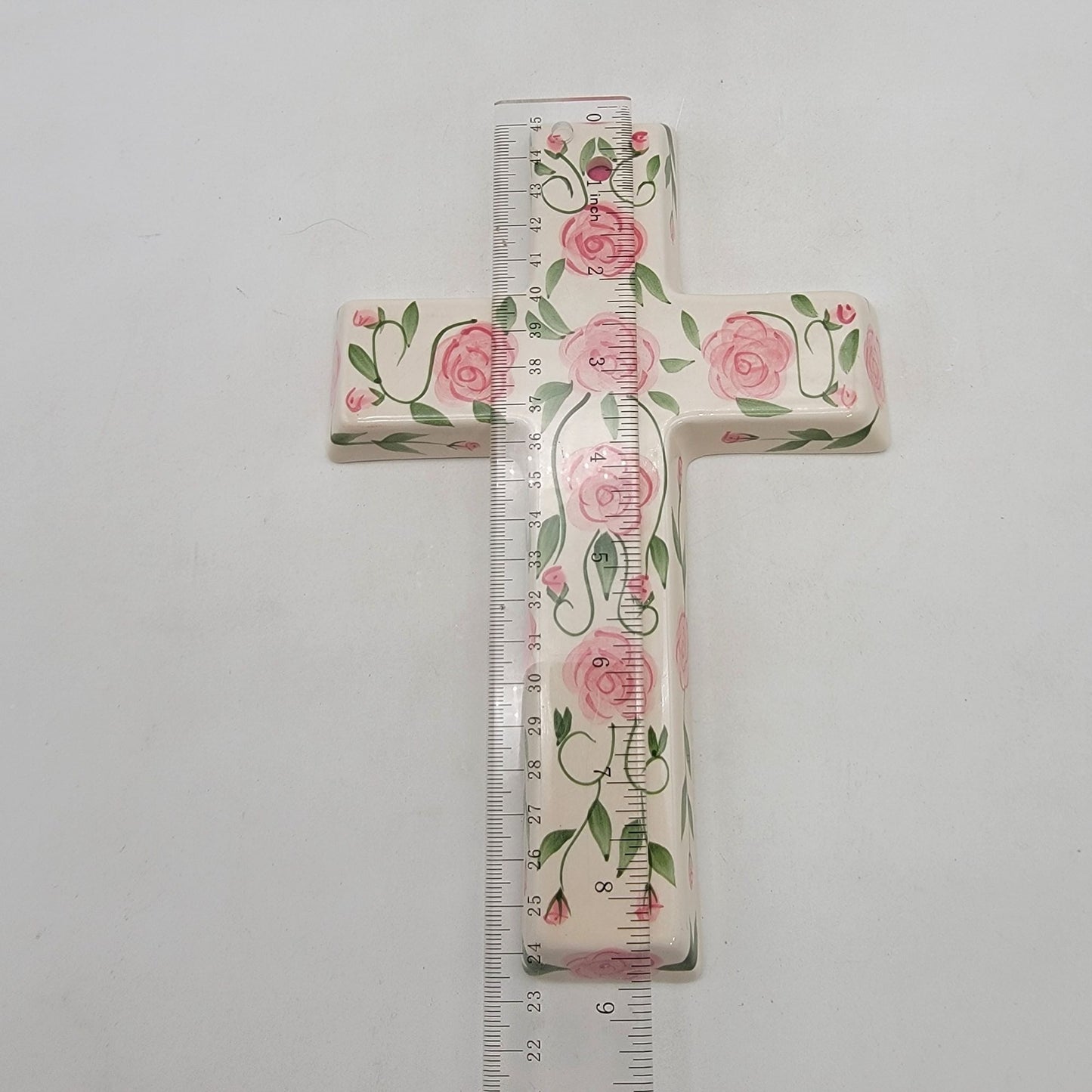 Vintage Porcelain Cross Wall Hanging Ack Trading Co. Pink Roses