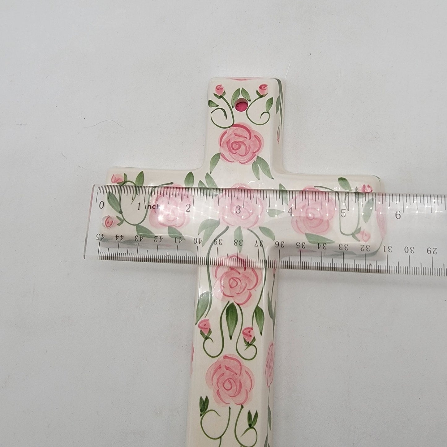Vintage Porcelain Cross Wall Hanging Ack Trading Co. Pink Roses