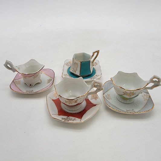 Vintage Japanese Porcelain Demitasse Tea Cups & Saucers Set Of 4