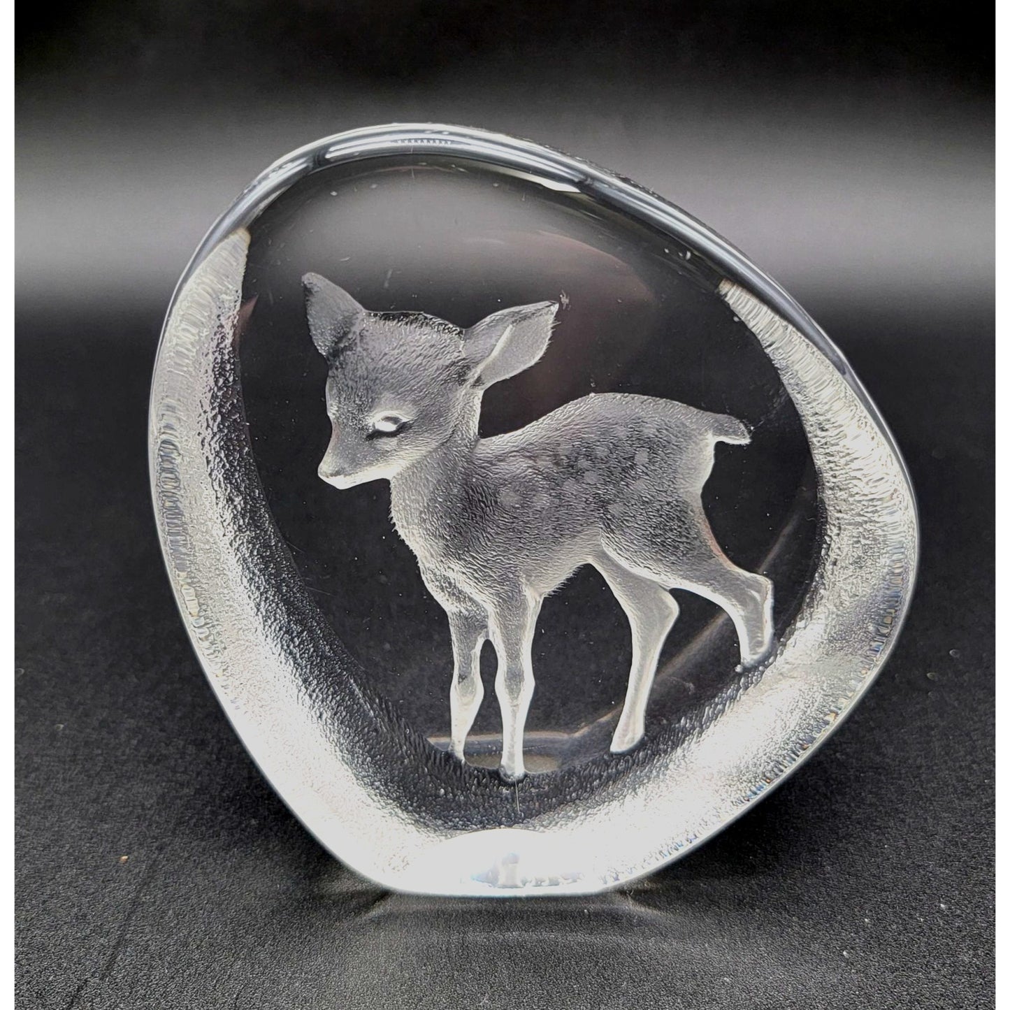 Mats Jonasson Deer Fawn Signed Crystal Paperweight