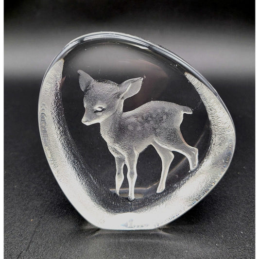 Mats Jonasson Deer Fawn Signed Crystal Paperweight