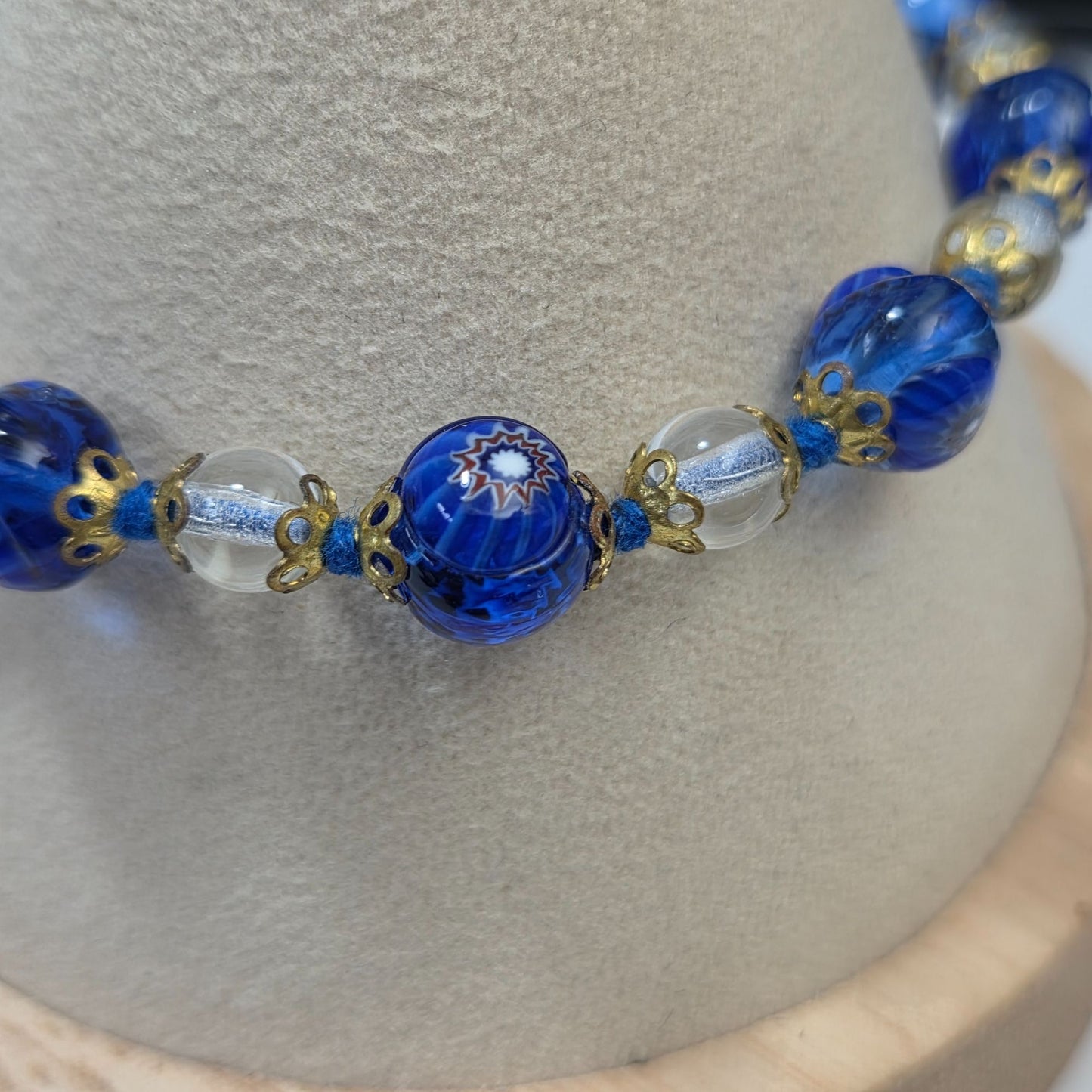 Vintage Venetian Dichroic Glass Beaded Bracelet Gold-Tone Accents