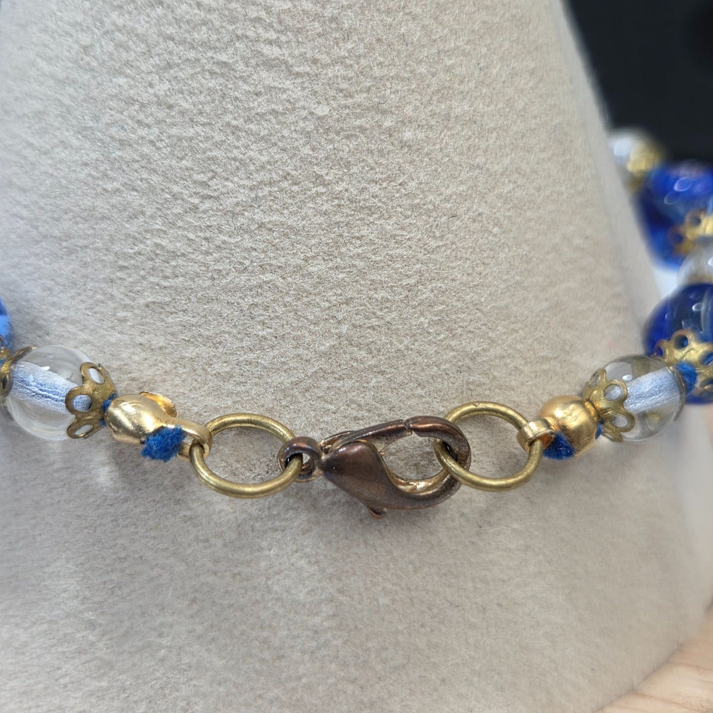 Vintage Venetian Dichroic Glass Beaded Bracelet Gold-Tone Accents