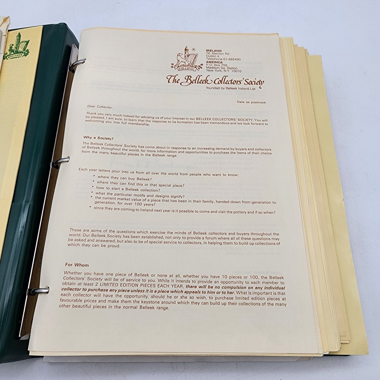 Belleek Collectors Society Binder With Contents