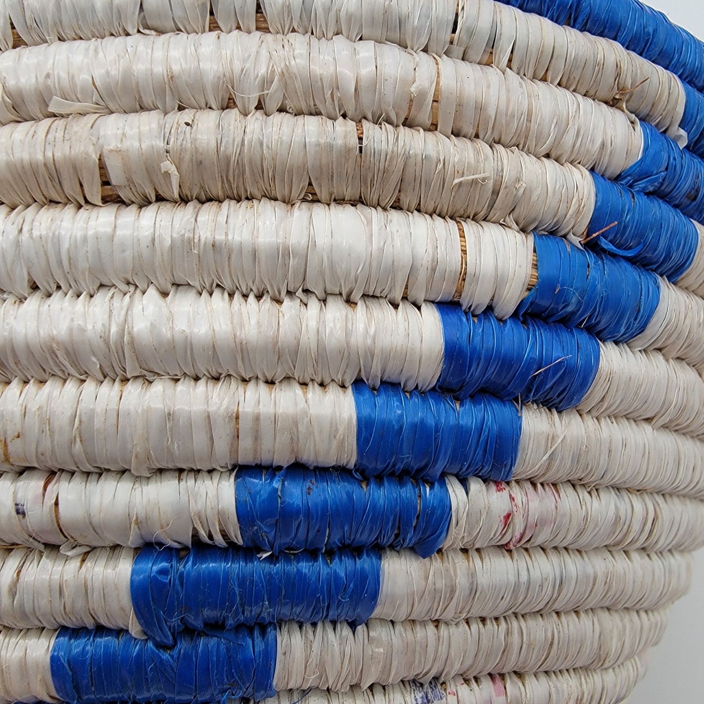 African Grass Blue Swirl Coiled Woven Basket With Lid
