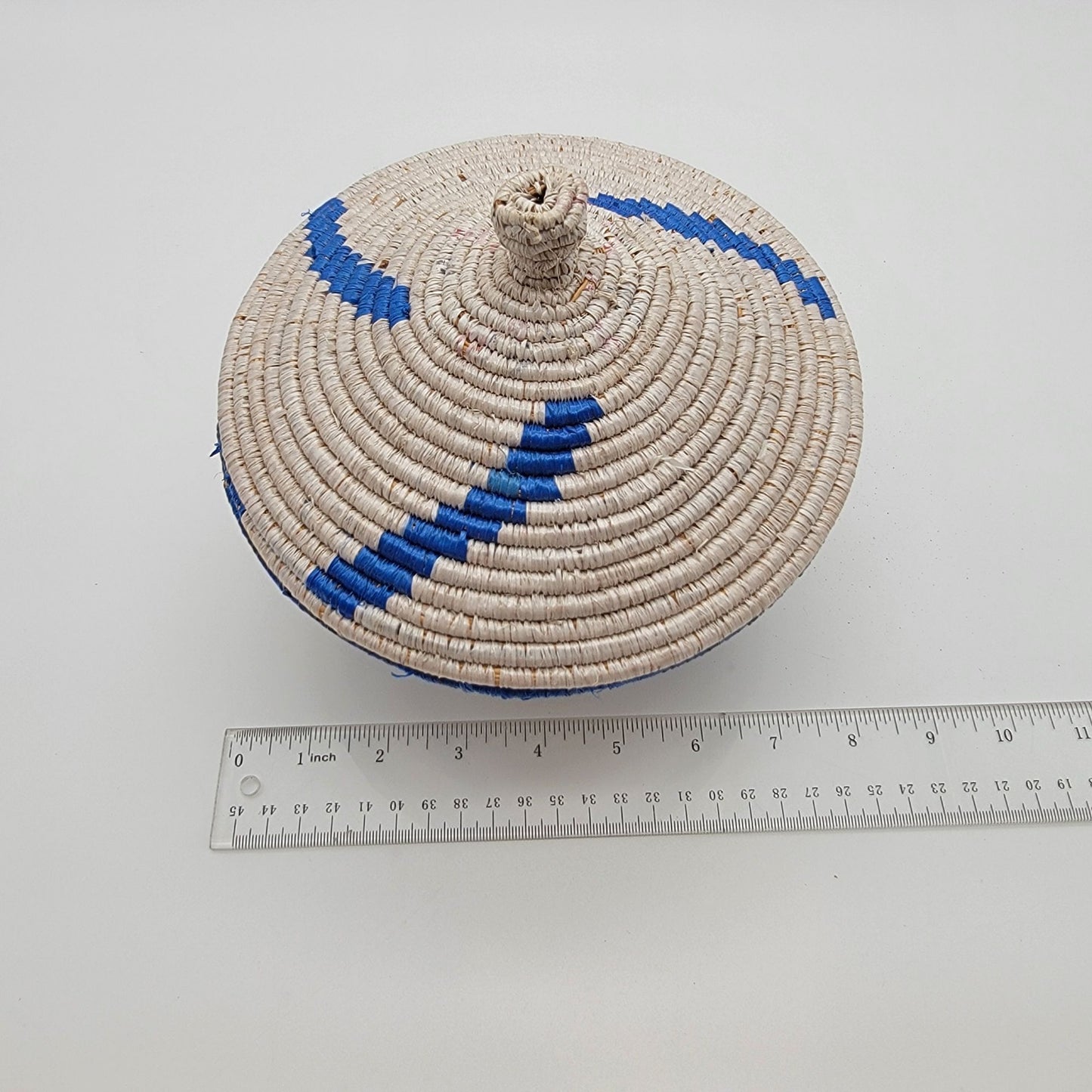 African Grass Blue Swirl Coiled Woven Basket With Lid