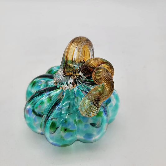 Art Glass Aqua Blue Pumpkin Sculpture