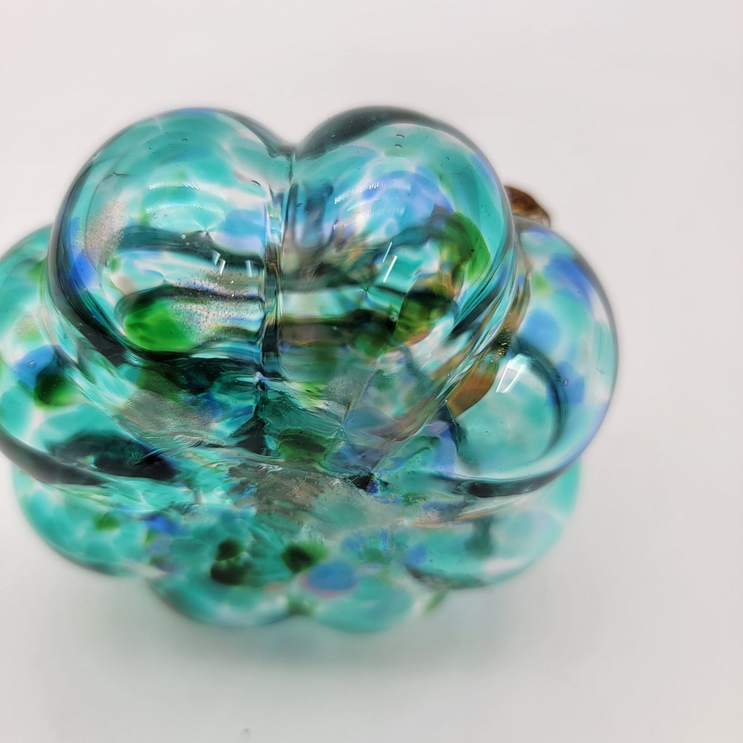 Art Glass Aqua Blue Pumpkin Sculpture