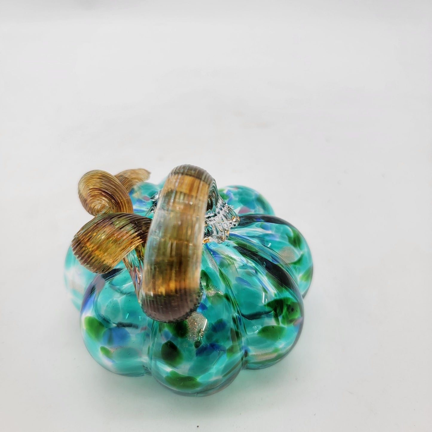 Art Glass Aqua Blue Pumpkin Sculpture