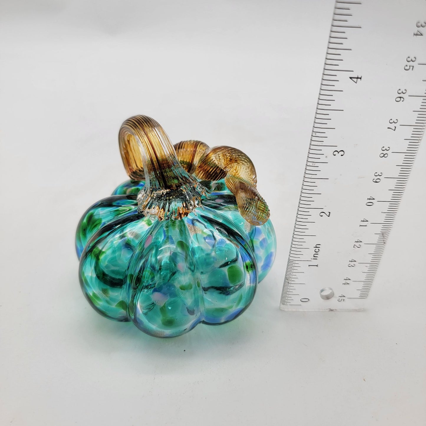 Art Glass Aqua Blue Pumpkin Sculpture