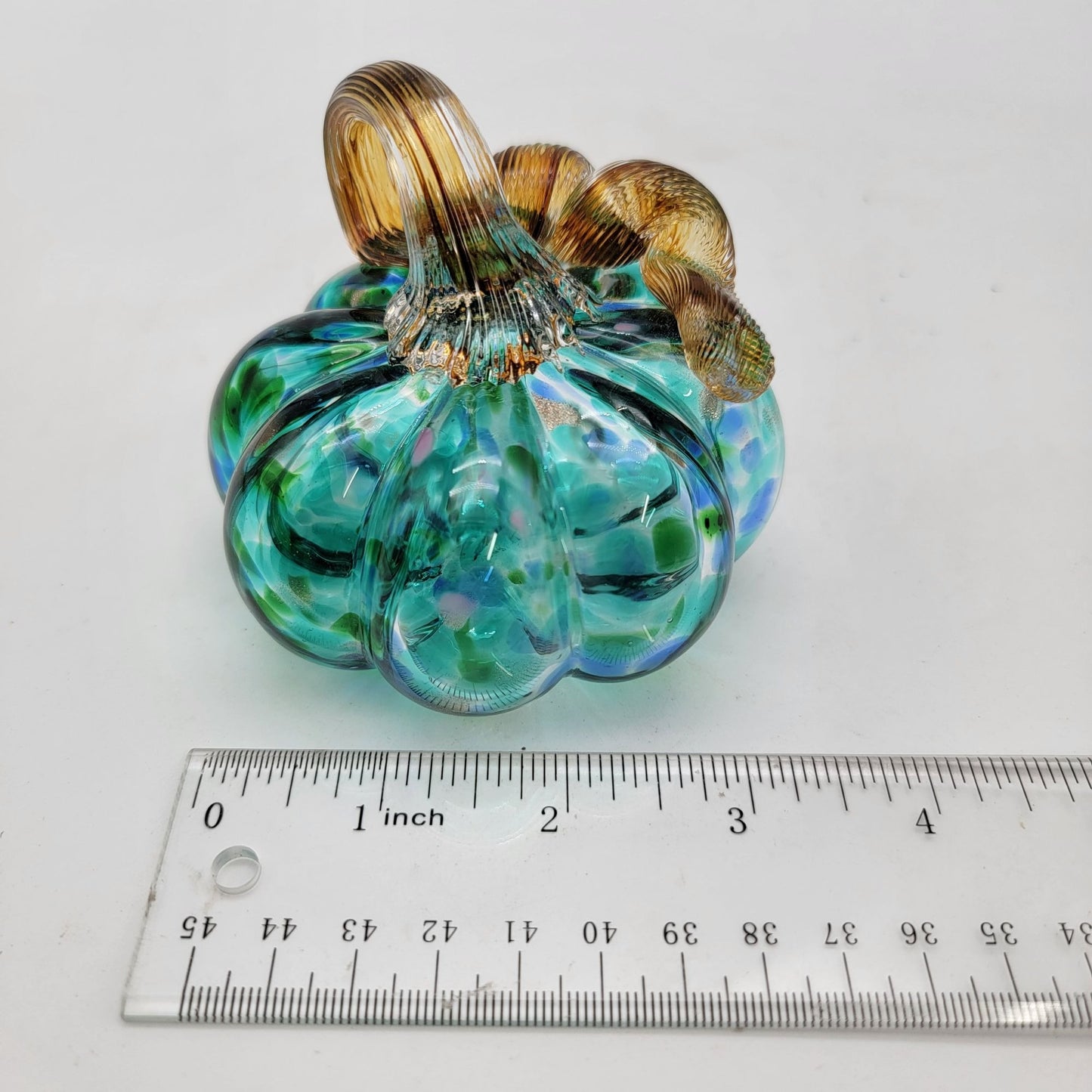 Art Glass Aqua Blue Pumpkin Sculpture