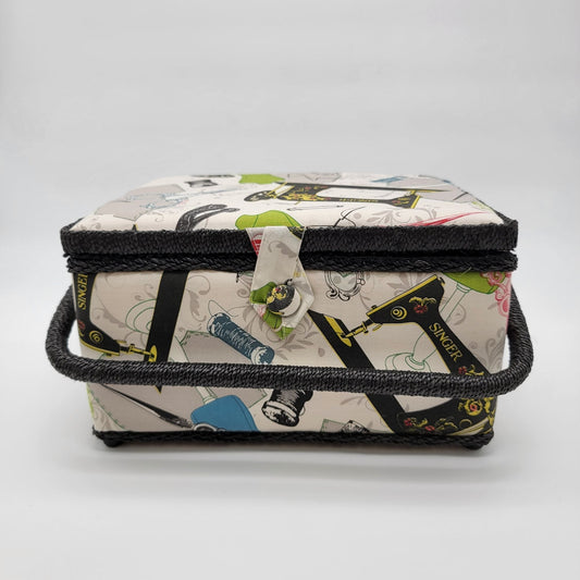 SINGER QuiltPro Padded Sewing Basket Vintage Sewing Machine Fabric