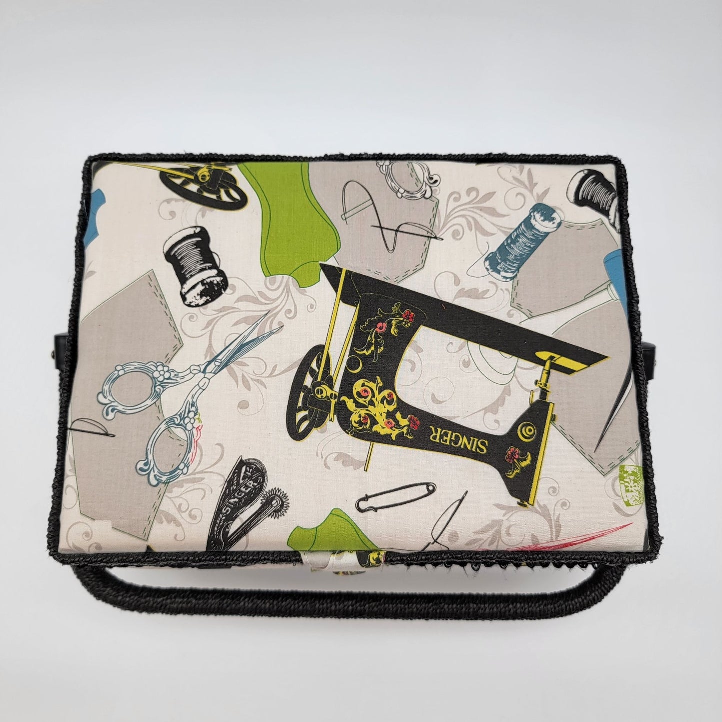 SINGER QuiltPro Padded Sewing Basket Vintage Sewing Machine Fabric