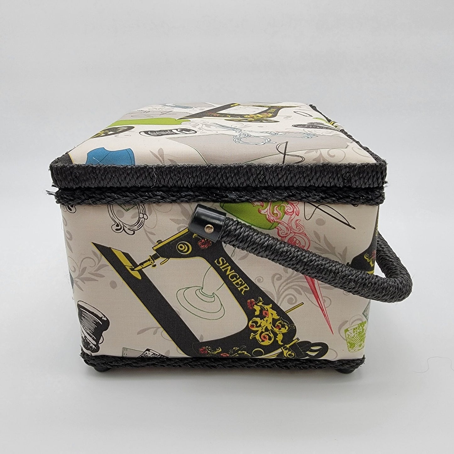 SINGER QuiltPro Padded Sewing Basket Vintage Sewing Machine Fabric