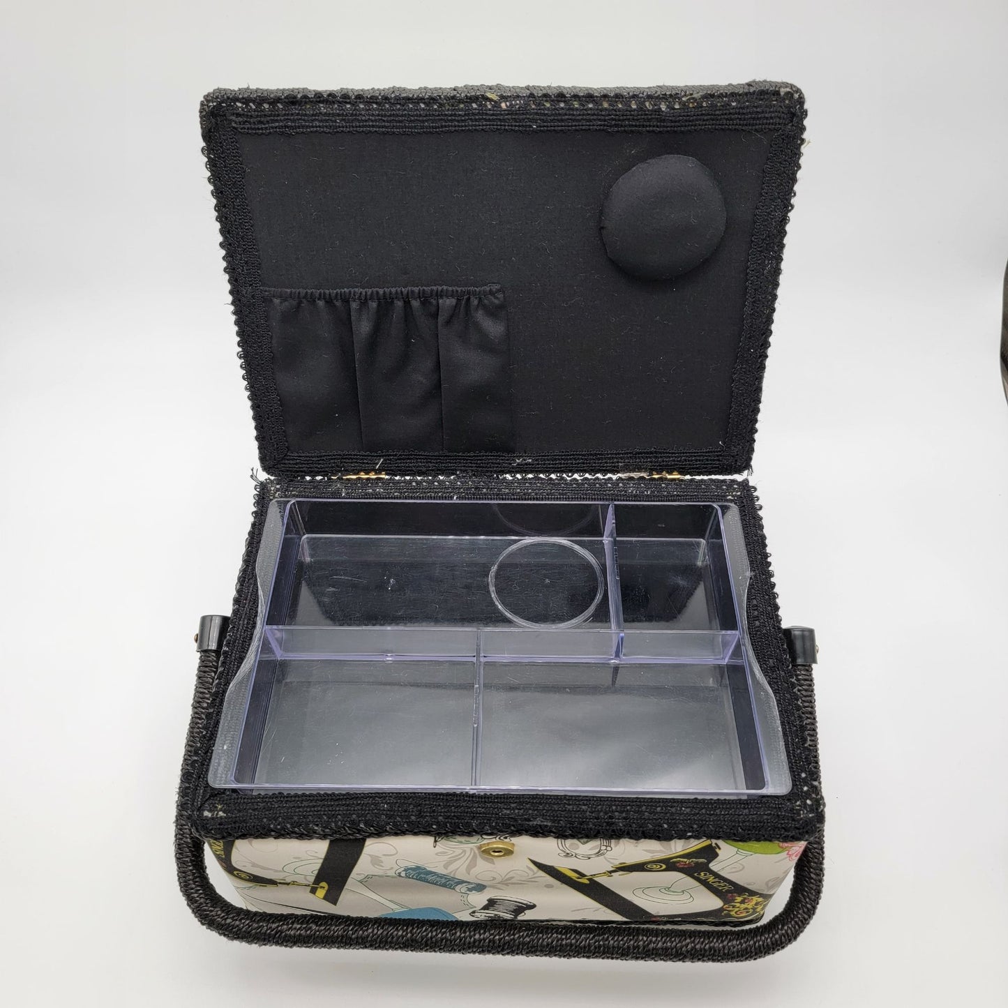 SINGER QuiltPro Padded Sewing Basket Vintage Sewing Machine Fabric