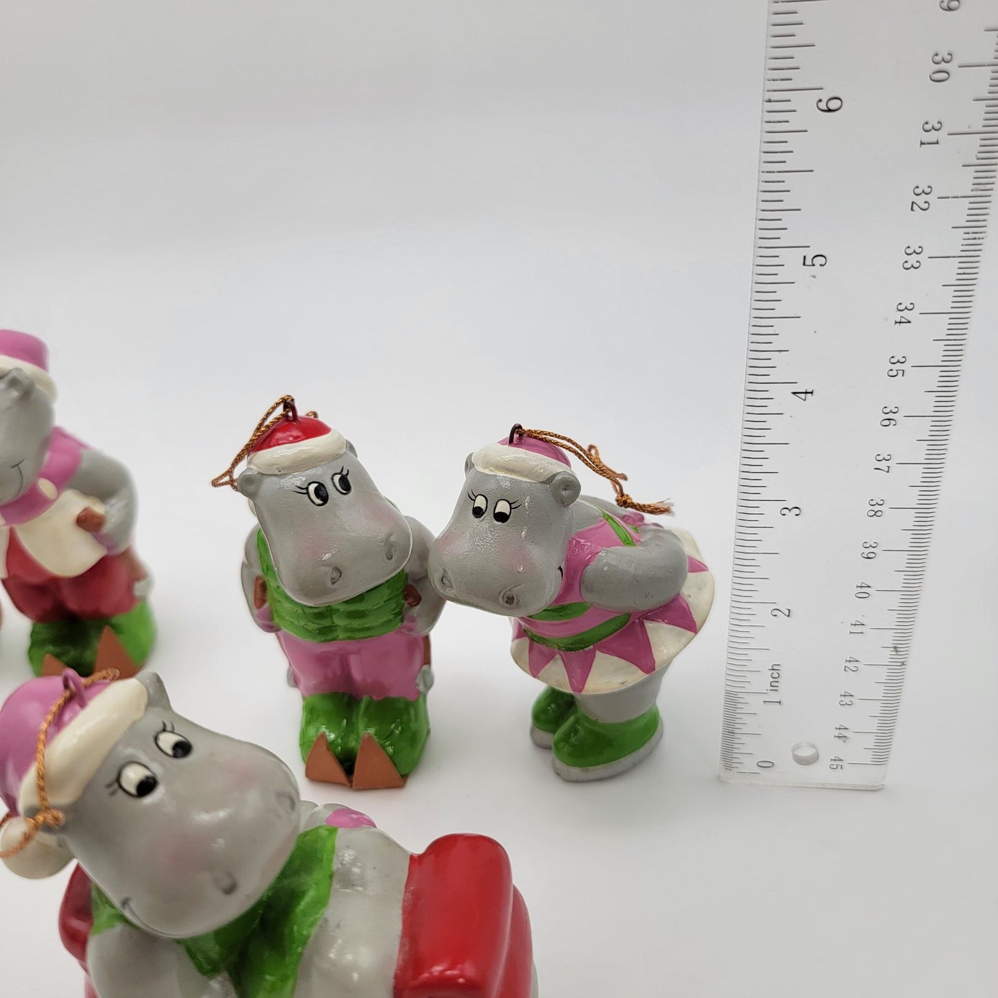 Vintage 1981 Towle Happy Hippo Christmas Ornaments Set Of 6