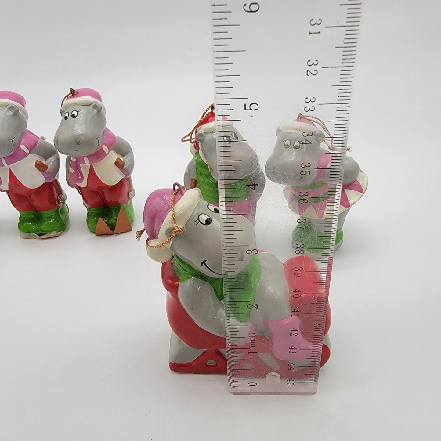 Vintage 1981 Towle Happy Hippo Christmas Ornaments Set Of 6