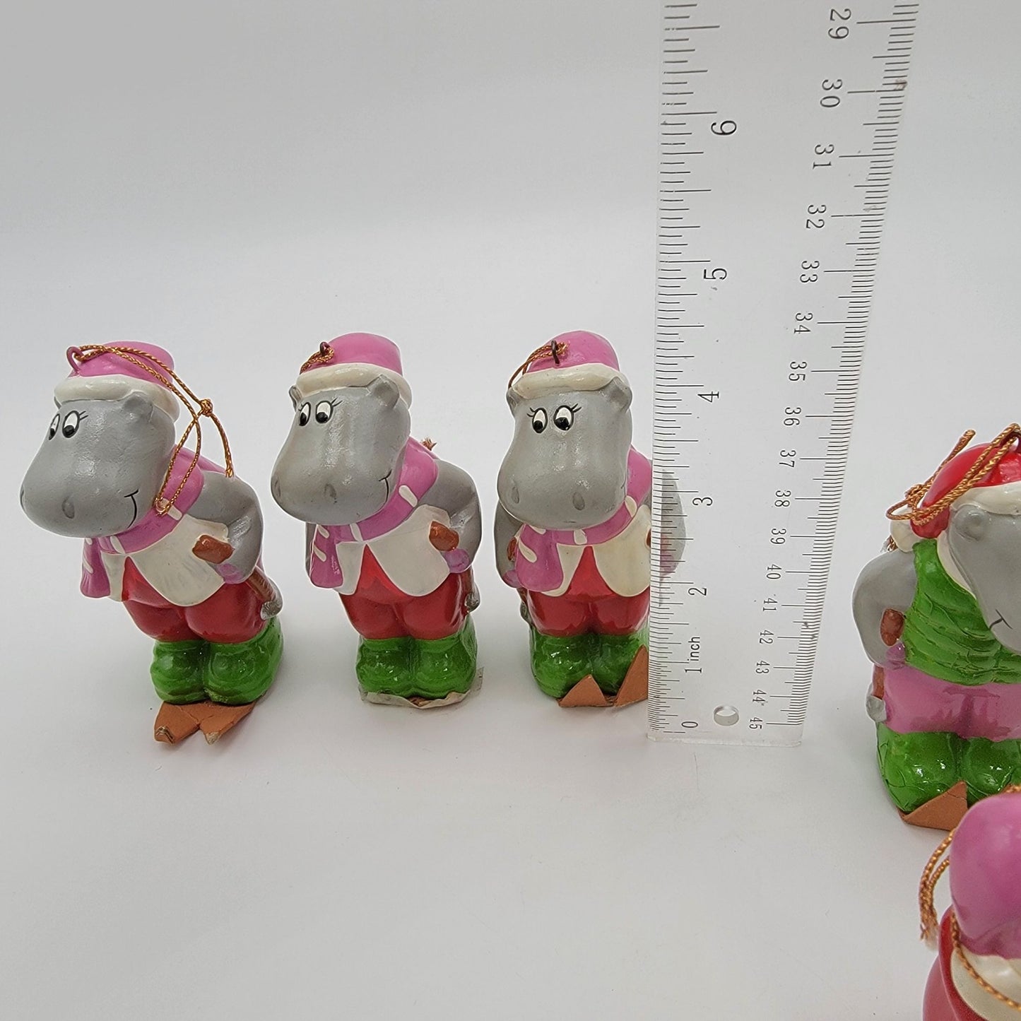 Vintage 1981 Towle Happy Hippo Christmas Ornaments Set Of 6