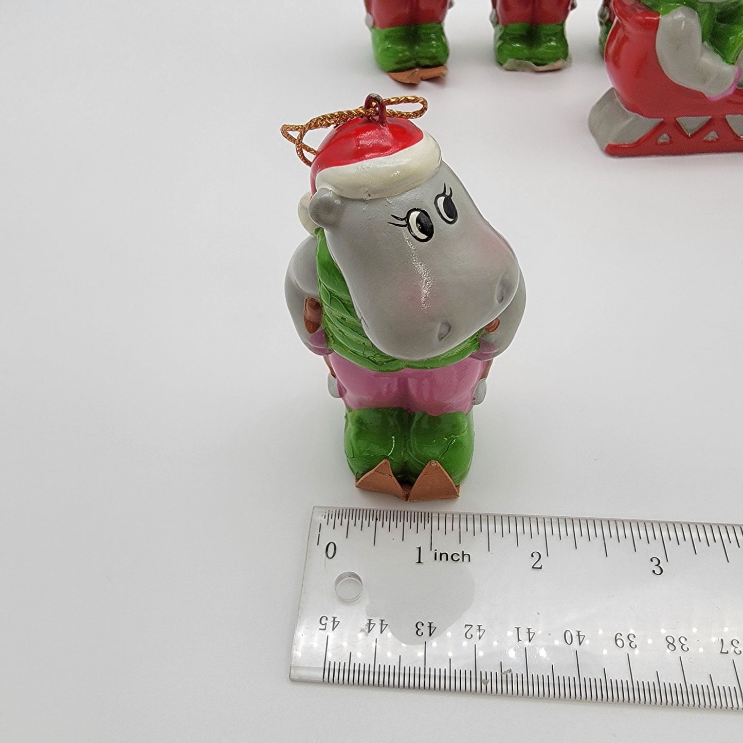 Vintage 1981 Towle Happy Hippo Christmas Ornaments Set Of 6
