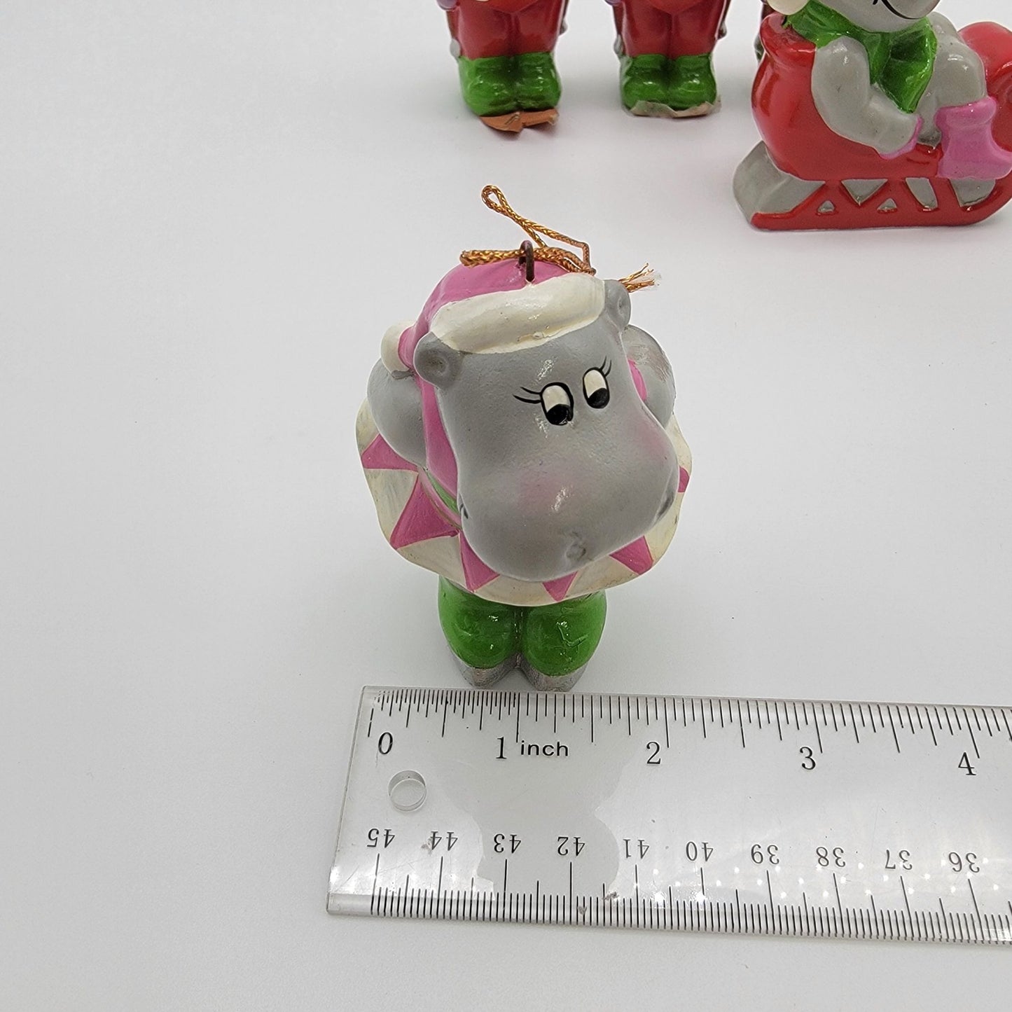 Vintage 1981 Towle Happy Hippo Christmas Ornaments Set Of 6