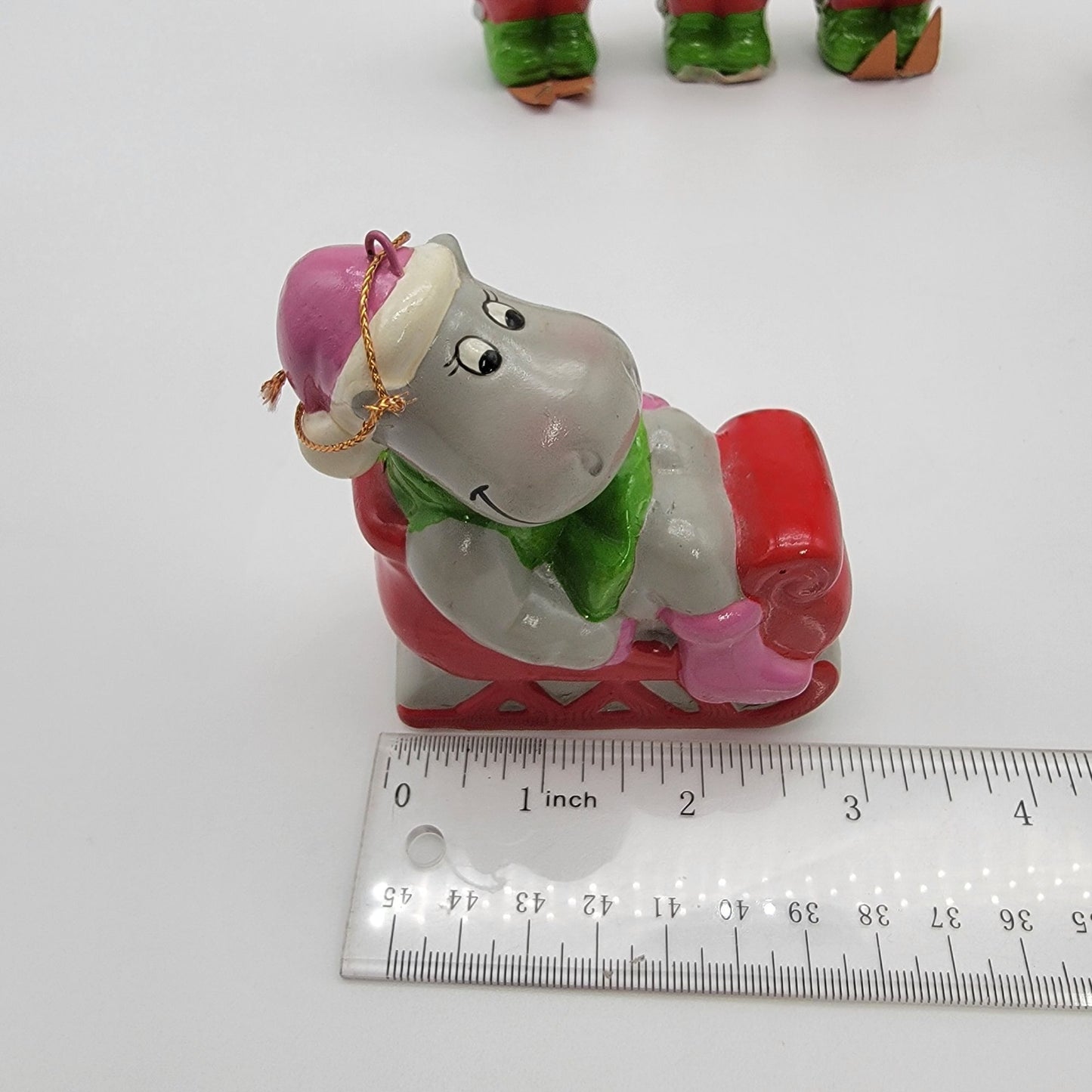 Vintage 1981 Towle Happy Hippo Christmas Ornaments Set Of 6