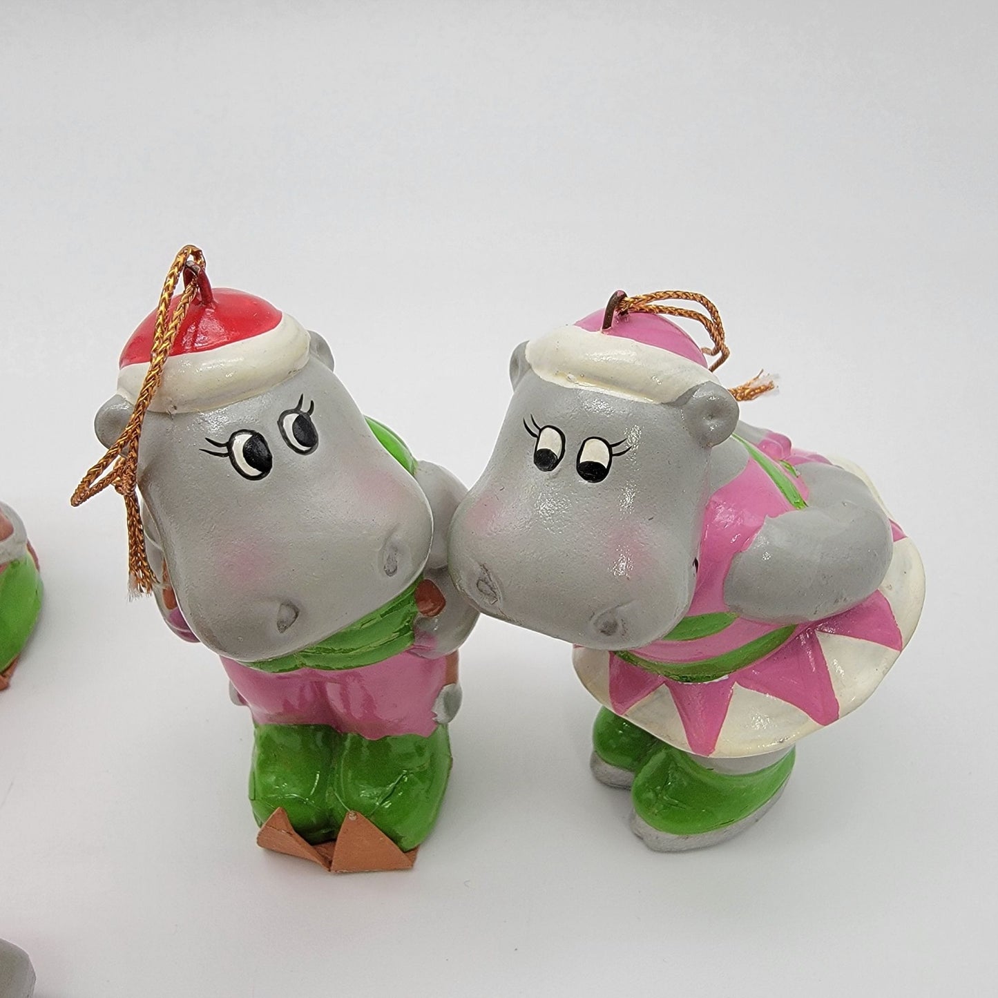 Vintage 1981 Towle Happy Hippo Christmas Ornaments Set Of 6