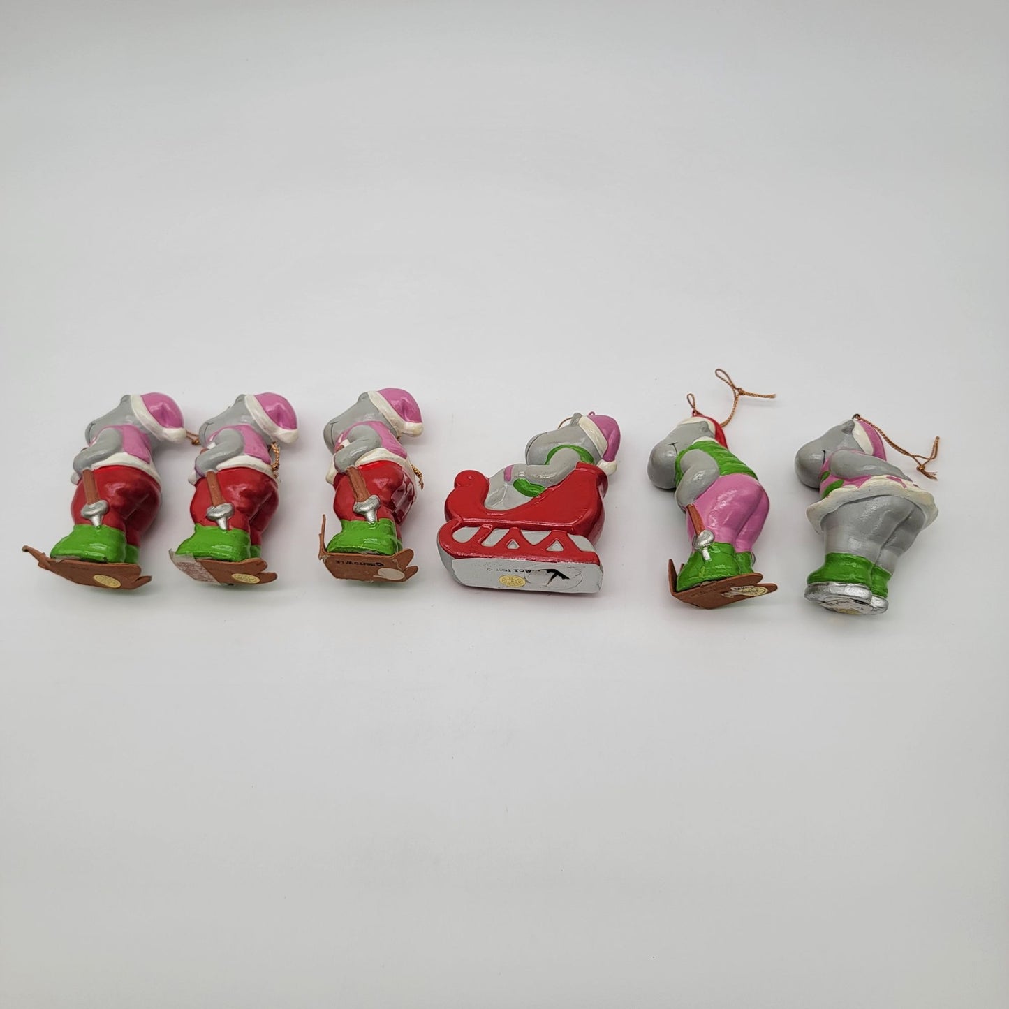 Vintage 1981 Towle Happy Hippo Christmas Ornaments Set Of 6