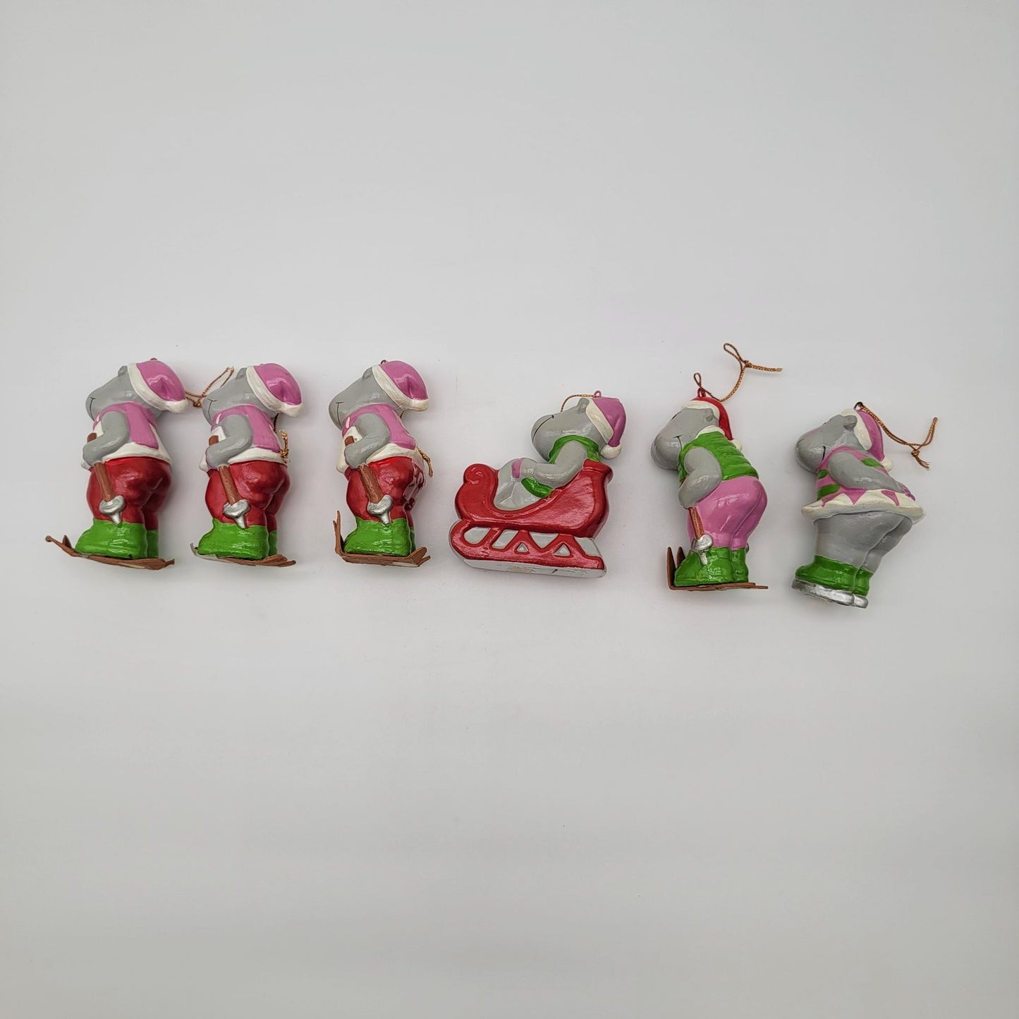 Vintage 1981 Towle Happy Hippo Christmas Ornaments Set Of 6