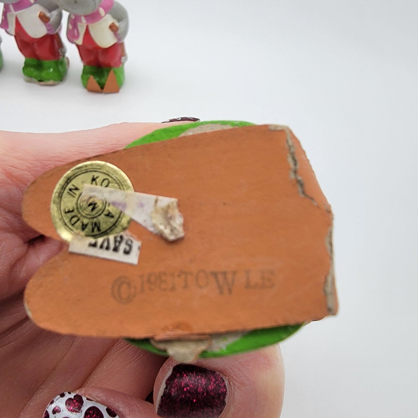Vintage 1981 Towle Happy Hippo Christmas Ornaments Set Of 6