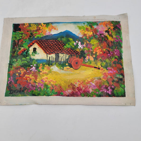 Vintage Rural Landscape Original Painting Canvas Art