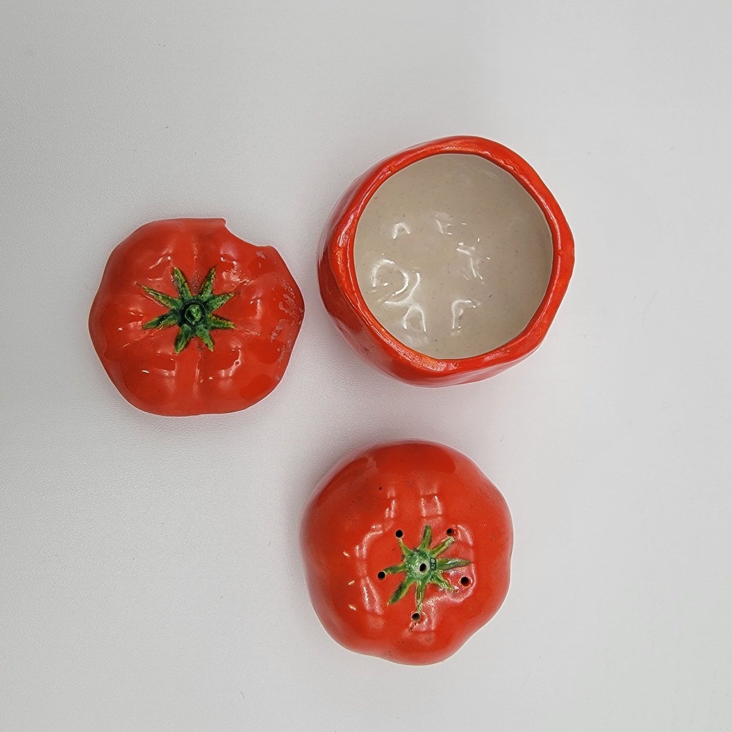 Vintage Tomato Condiment Jar & Salt Shaker