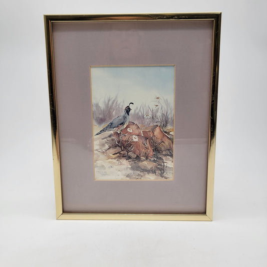Vintage Quail Print By Kit Ritter Framed & Matted Wall Art