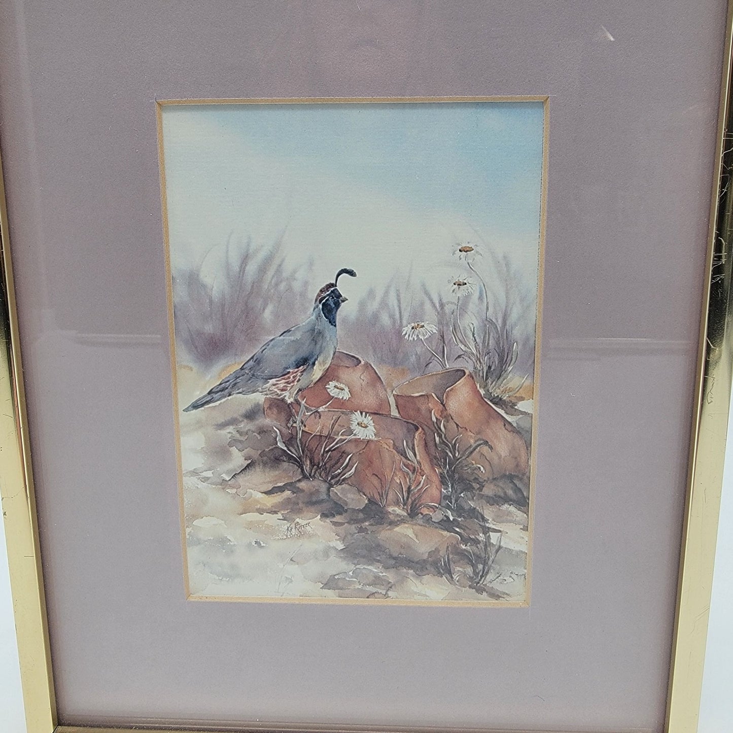 Vintage Quail Print By Kit Ritter Framed & Matted Wall Art