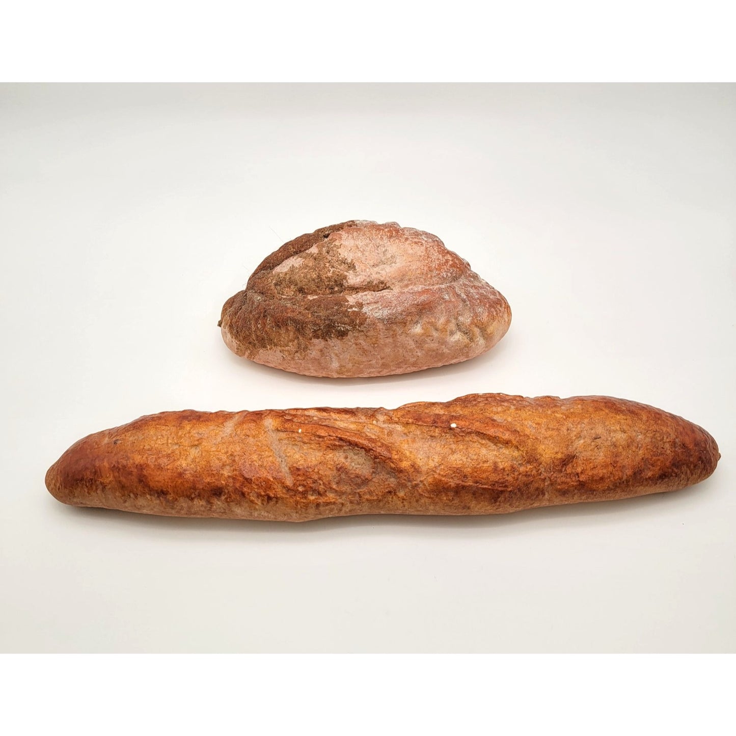 Set Of 2 Faux Loaves Of Bread - Rustic Round Boule & French Baguette