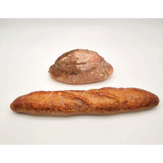 Set Of 2 Faux Loaves Of Bread - Rustic Round Boule & French Baguette