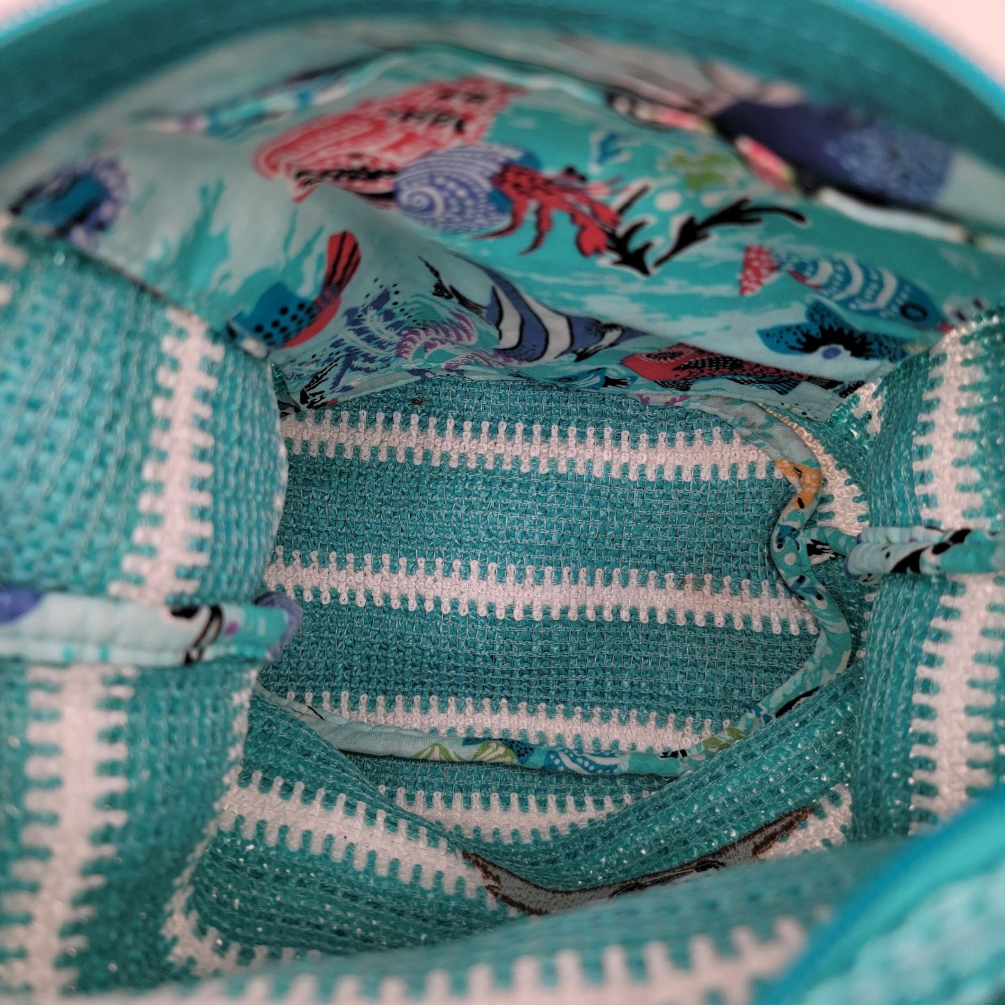 Vera Bradley "Antilles Treasures" Straw Bucket Crossbody Purse