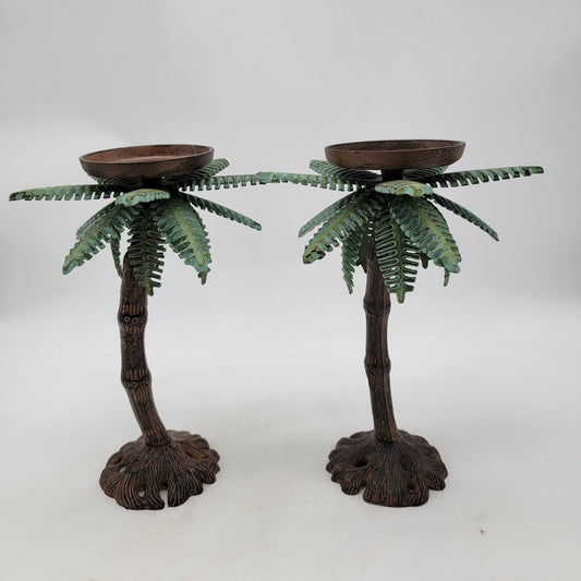 Palm Tree Metal Candle Holders Set of Two
