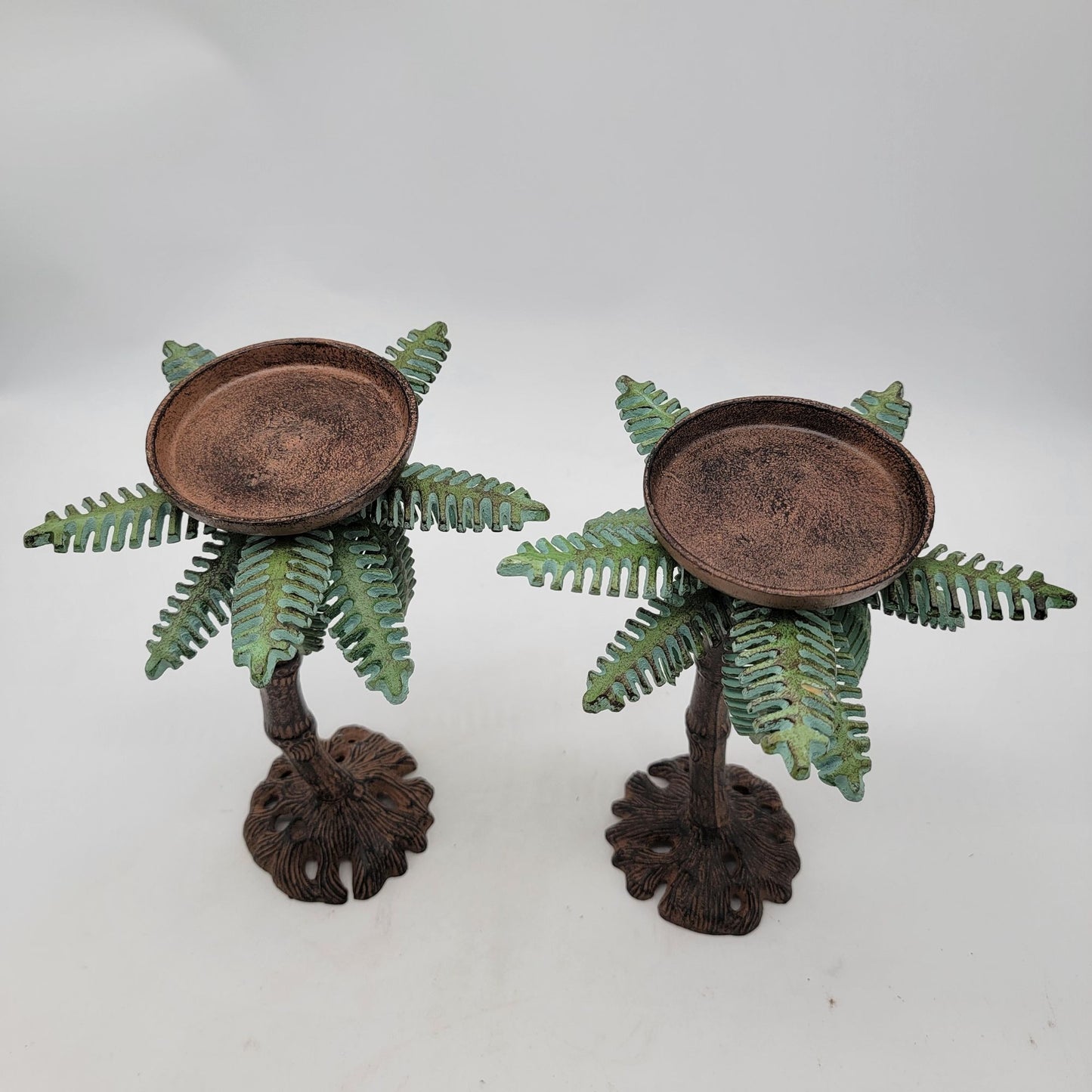 Palm Tree Metal Candle Holders Set of Two