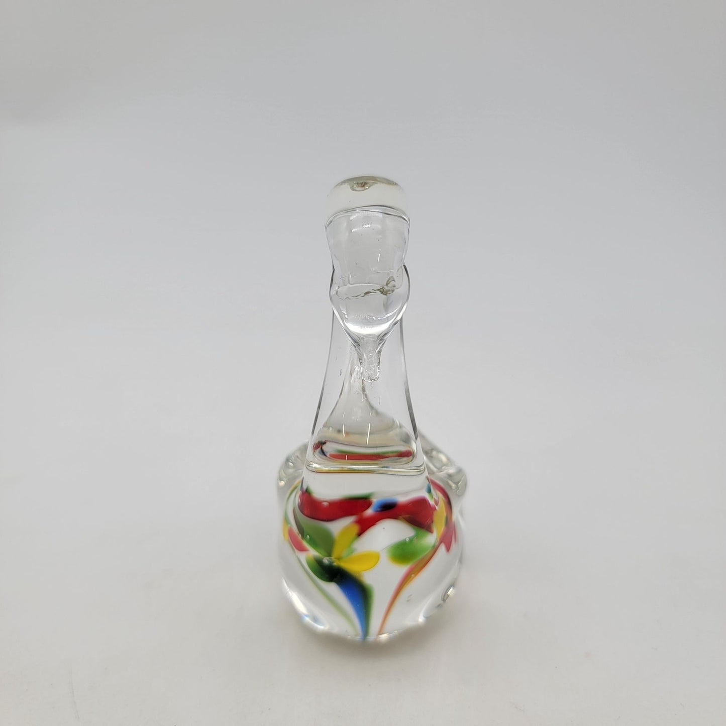 Vintage Handblown Art Glass Swan Paperweight With Millefiore Swirls