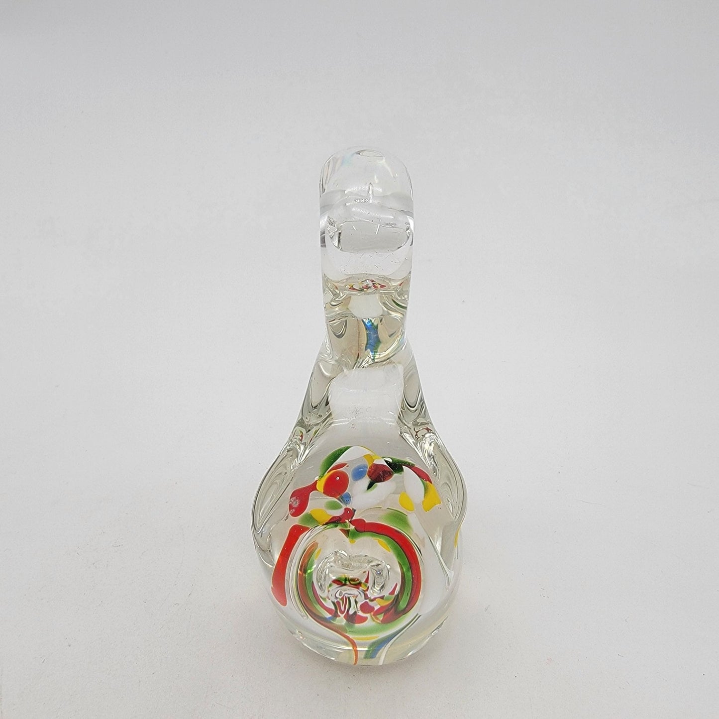 Vintage Handblown Art Glass Swan Paperweight With Millefiore Swirls