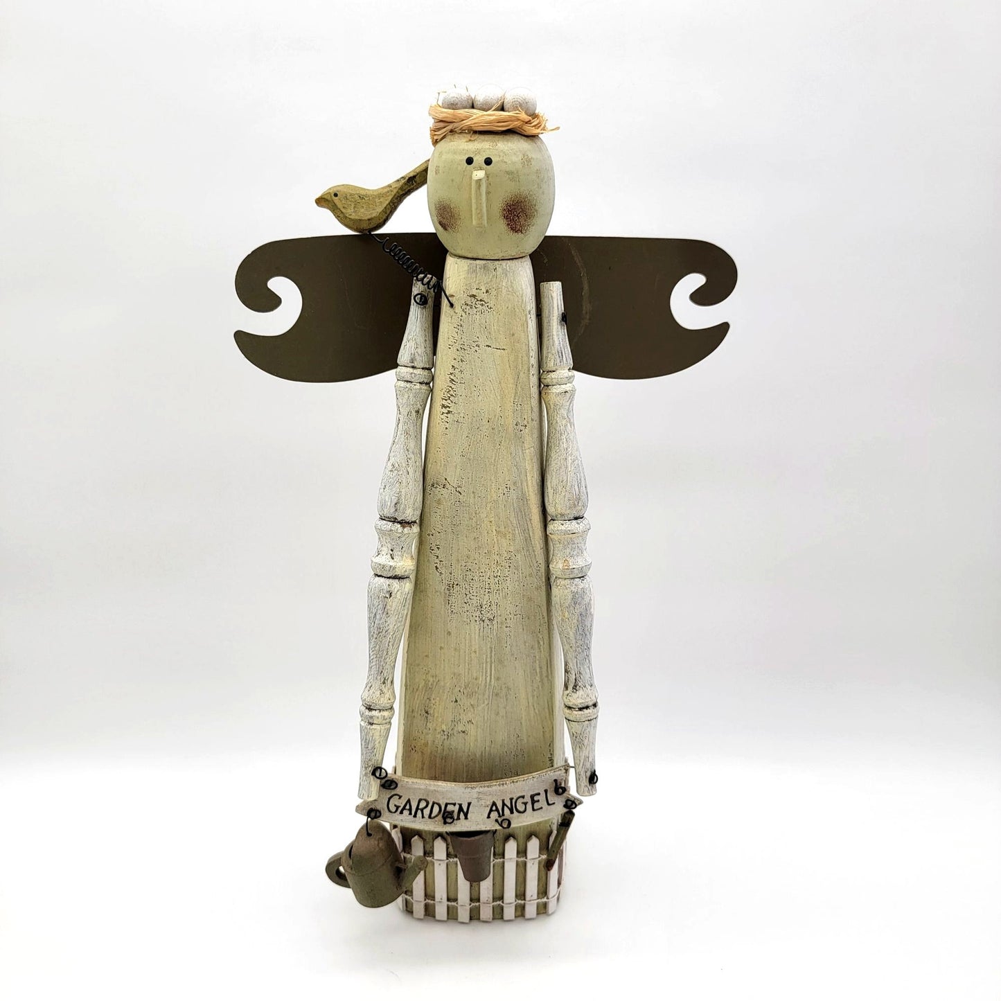 Vintage Primitive Folk Art Wooden Garden Angel Statue